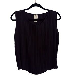 Joie Size Large Black Pleat Tank Top Sleeveless Minimalist Scoop Neck Casual